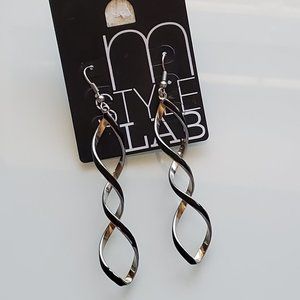 Macy's Style Lab Black Silver Twist Dangle Pierced Earrings NEW